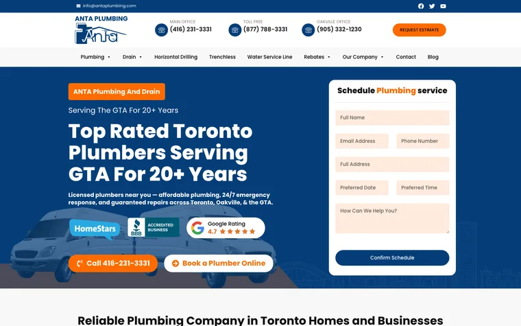 Anta Plumbing and Drain website designed and built by WEBLAB4U