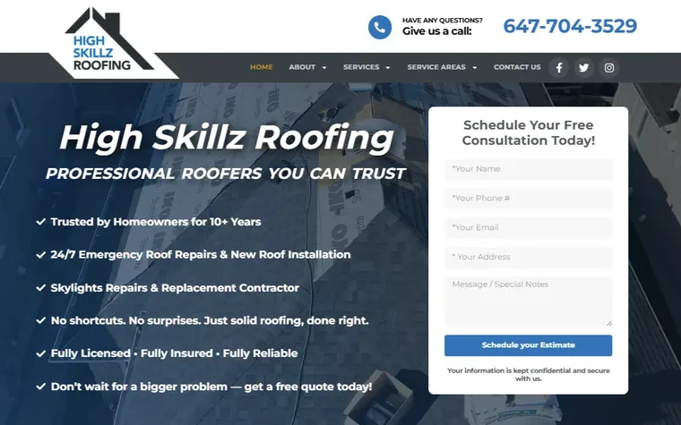 High Skillz Roofing website designed by WEBLAB4U