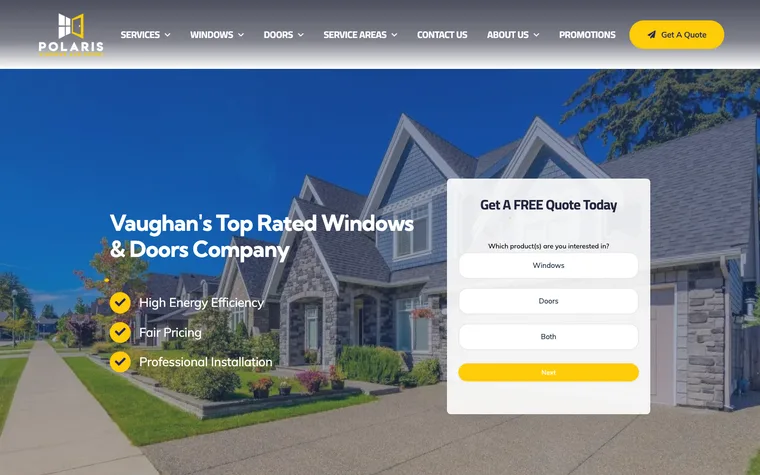 Polaris Windows website designed and built by WEBLAB4U