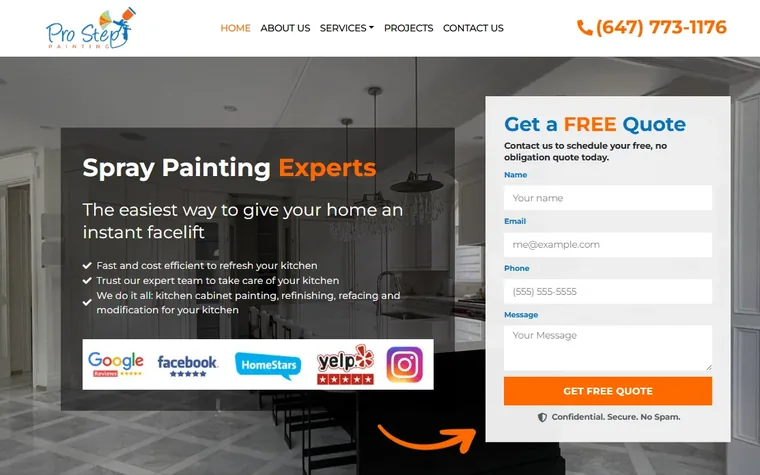 Pro Step Painting website designed by WEBLAB4U